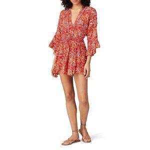 R-16. IRO Red Floral Print Romper FR 38 US 6